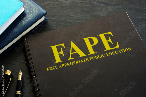 Free appropriate public education FAPE book on a desk.