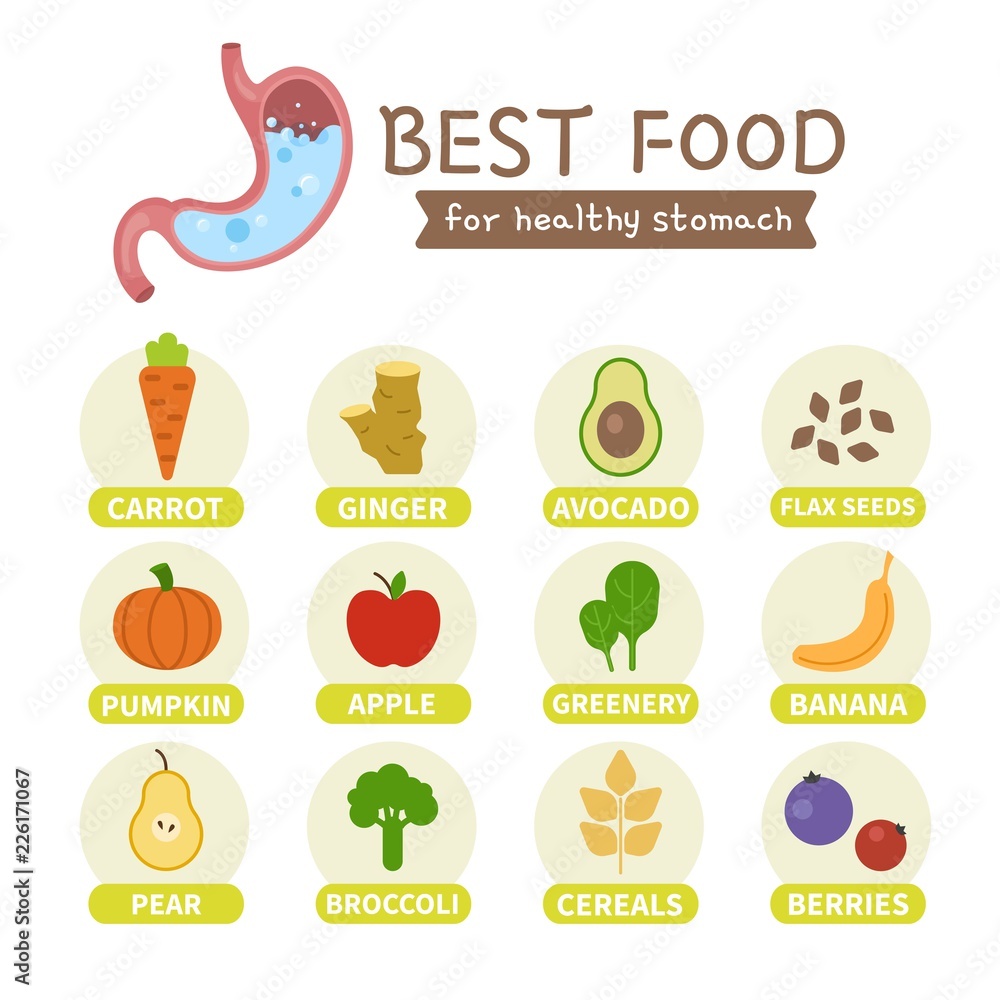 Best foods for the healthy stomach infographic.