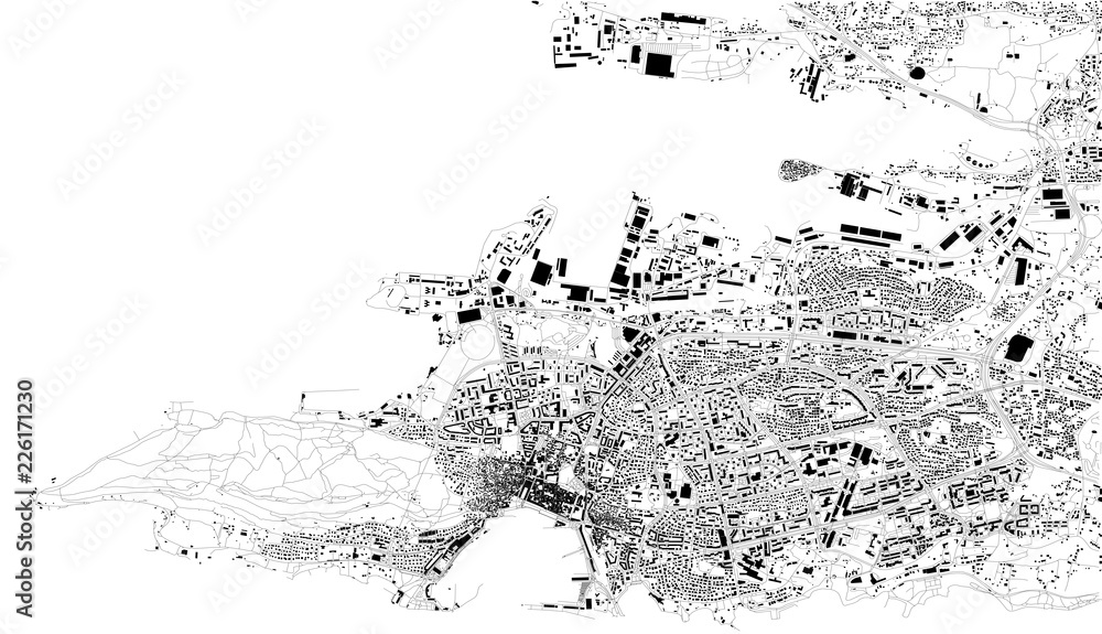 Mappa satellitare di Split, Spalato, Croazia, strade della città. Stradario e mappa del centro città