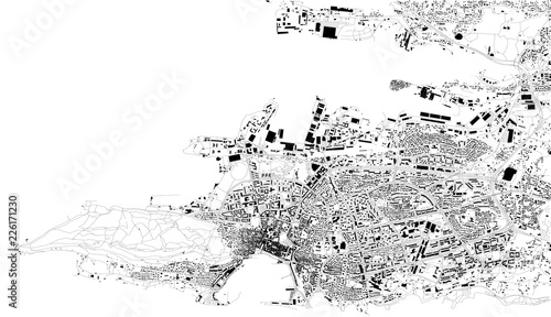 Mappa satellitare di Split, Spalato, Croazia, strade della città. Stradario e mappa del centro città