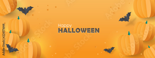 Happy Halloween sale banners or party invitation background with paper bats and pumpkins.Vector illustration .