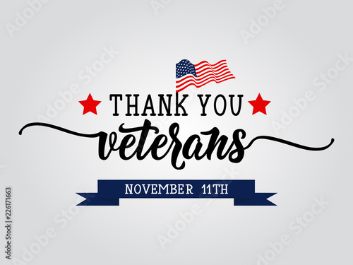 Thank You Veterans lettering. November 11 holiday background. Greeting card.