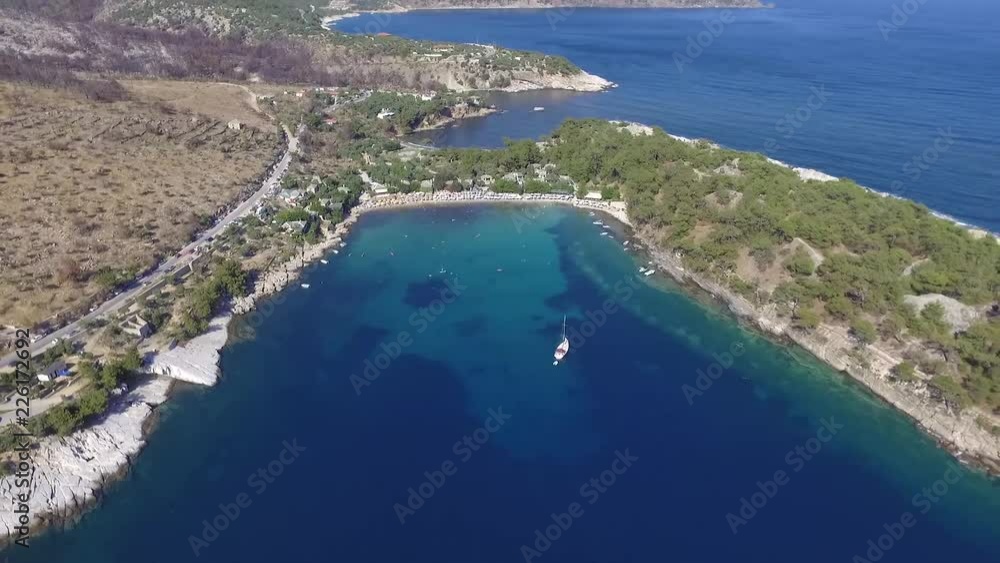 Aerial view of beautiful beaches and coastal touristic destination in Greece Aerial view of beautiful beaches and coastal touristic destination in Greece