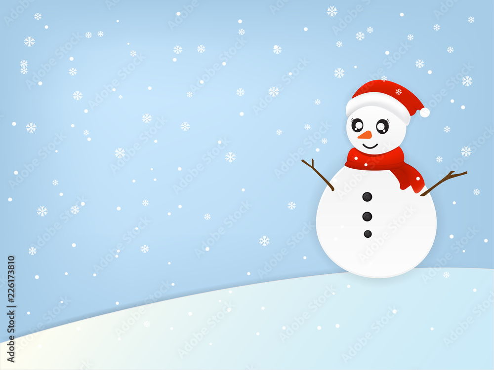 Christmas snowman and snowflakes