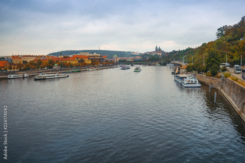 The central part of the city of Prague and the Vltava River