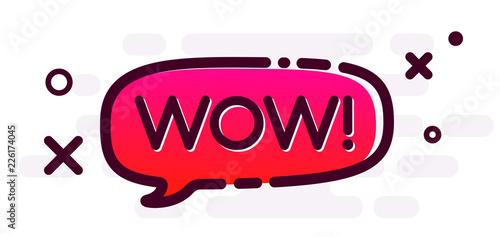Pink gradient speech bubble with Wow sign.