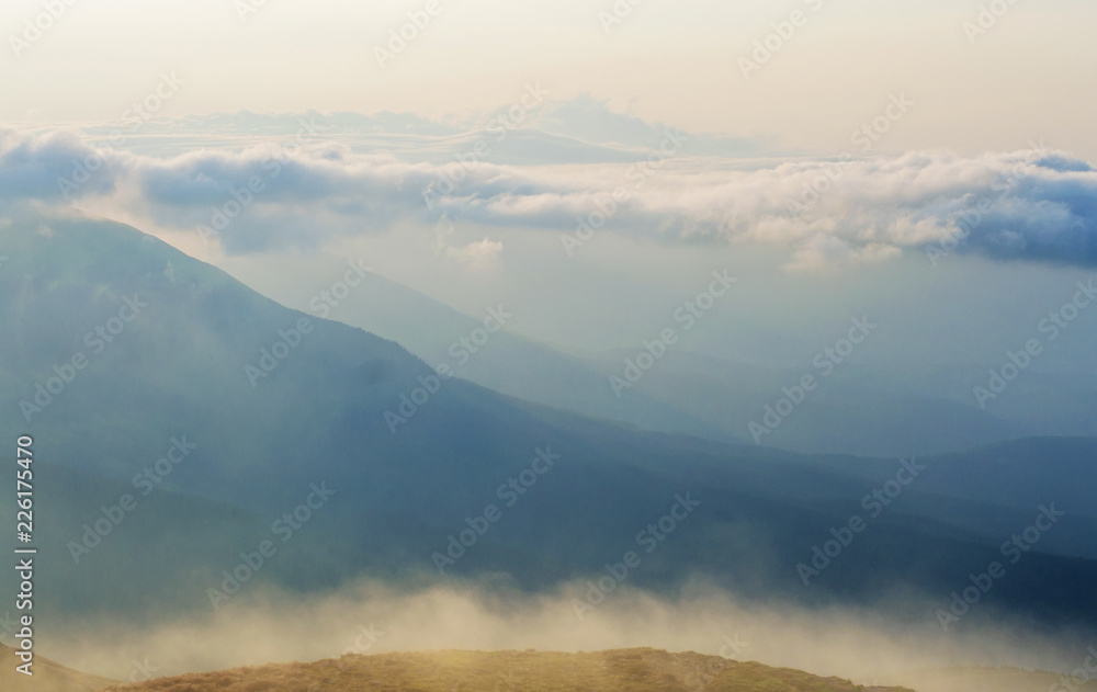 fog, heavens are moving on the mountain at sunset, sunrise, climbing, watching sunset, solitude with nature