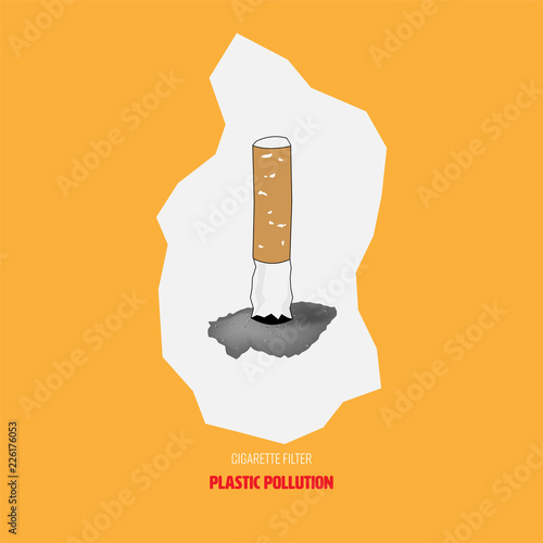 Cigarette filter, a type of plastic, dumped improperly causing plastic pollution. Vector illustration.