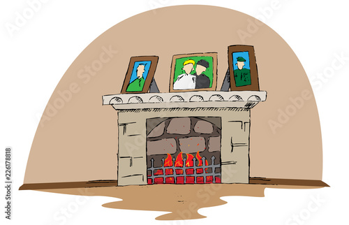 Hand drawn vector fire place. Doodle cartoon illustration.