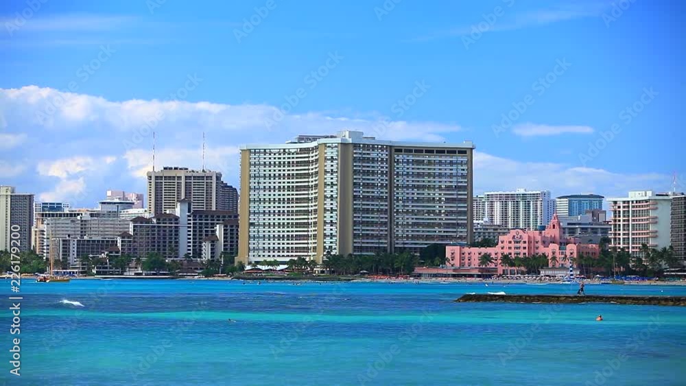 Buildings of Waikiki Beach at Honolulu on Oahu Island, Hawaii, USA, circa October 2013 Buildings of Waikiki Beach at Honolulu on Oahu Island, Hawaii, USA, circa October 2013