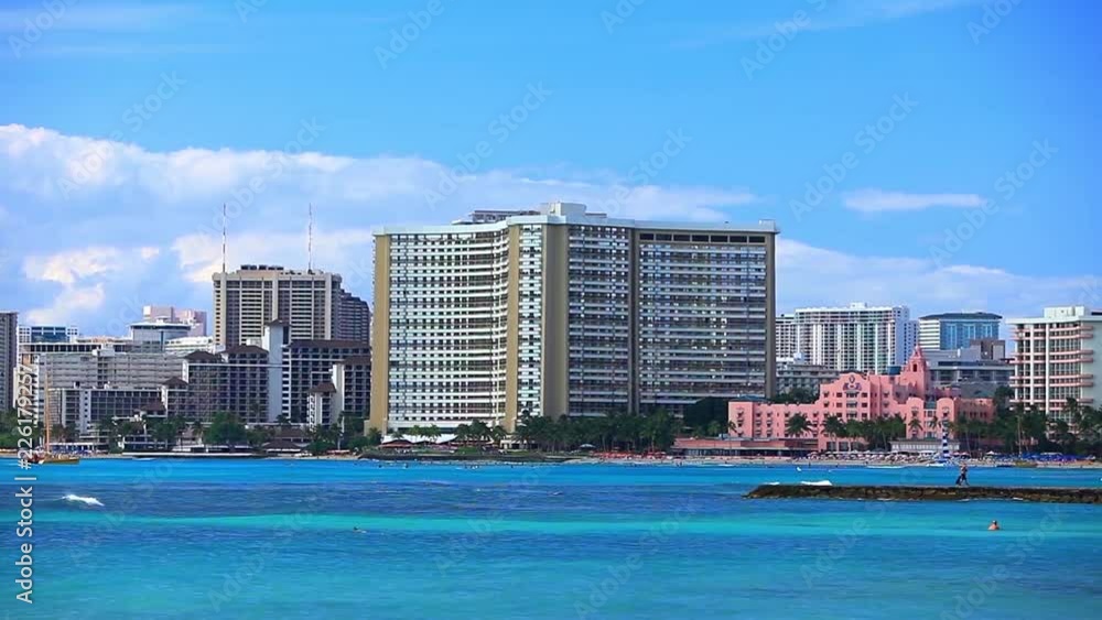 Buildings of Waikiki Beach at Honolulu on Oahu Island, Hawaii, USA, circa October 2013 Buildings of Waikiki Beach at Honolulu on Oahu Island, Hawaii, USA, circa October 2013