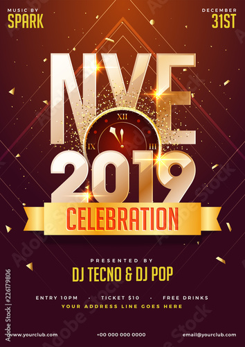 Slika na platnu NYE (New Year Eve) 2019 Party Celebration template design with time and venue details