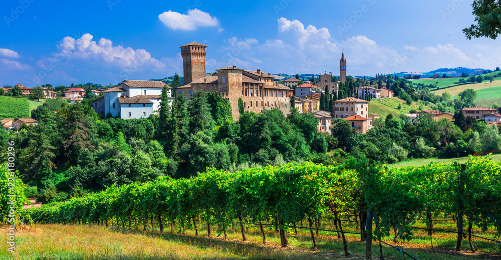 Beautiful traditional medieval Levizzano, with vineyards. Emilia Romagna. Italy