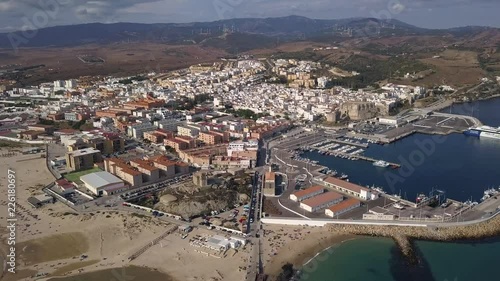 Arial view of old town Tarifa Cadiz Spain the southerns point of Europe close to Africa Continent Tangier Marco