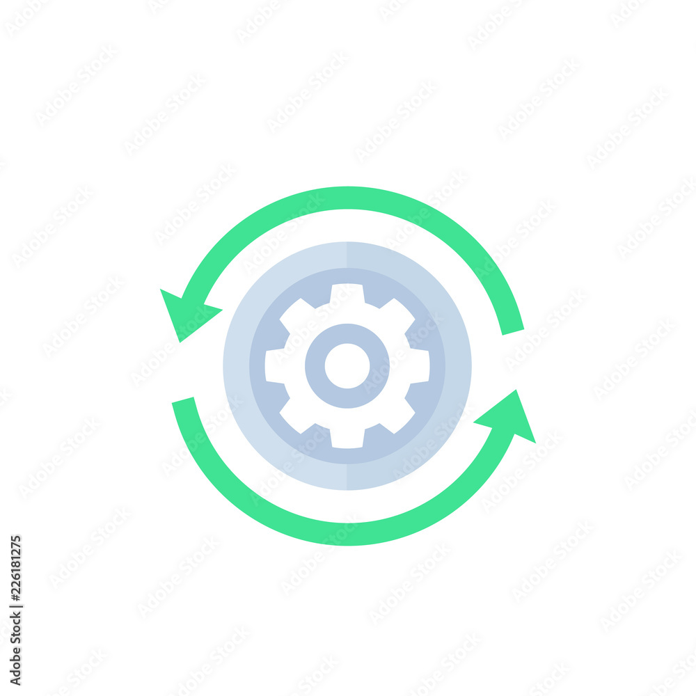 production cycle icon, cogwheel with arrows production cycle icon, cogwheel with arrows