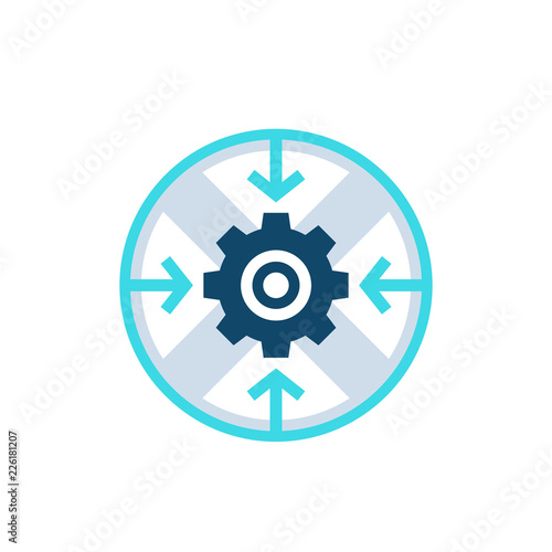 Integration process, technology, vector round icon with cogwheel