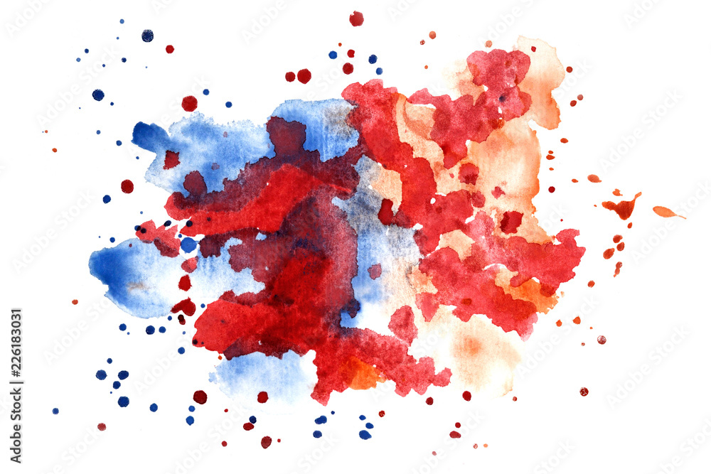Watercolor multicolored splashes on white background