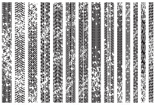 Tire tracks of various vehicles