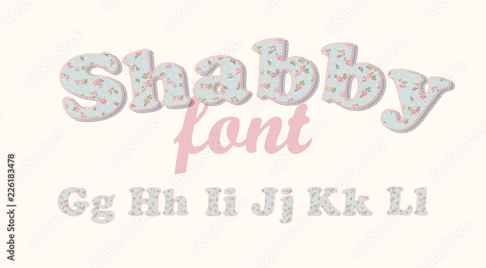 Latin alphabet, font with shabby chic pattern Latin alphabet, font with shabby chic pattern