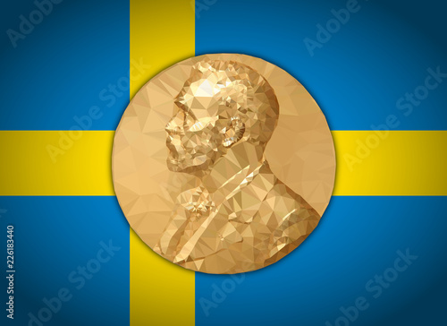 Gold Medal Nobel prize, graphics  elaboration to polygons with Swedish flag