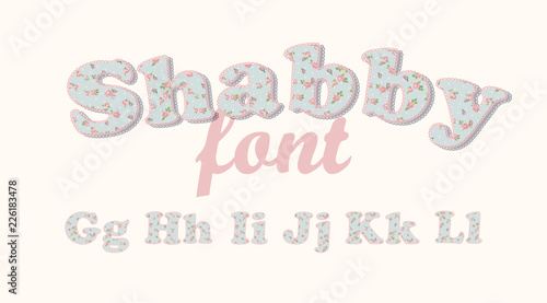 Latin alphabet, font with shabby chic pattern