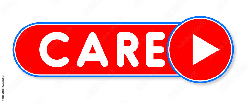 Care - white text written on a red banner on white background Care - white text written on a red banner on white background