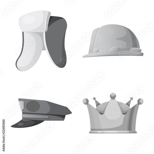 Vector illustration of headgear and cap sign. Collection of headgear and accessory vector icon for stock.
