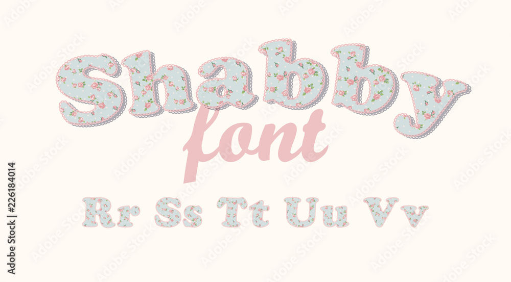 Latin alphabet, font with shabby chic pattern Latin alphabet, font with shabby chic pattern