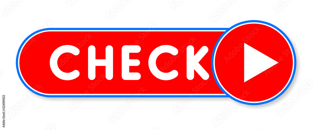 Check - white text written on a red banner on white background Check - white text written on a red banner on white background
