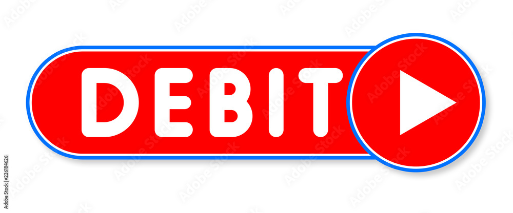 Debit - white text written on a red banner on white background Debit - white text written on a red banner on white background