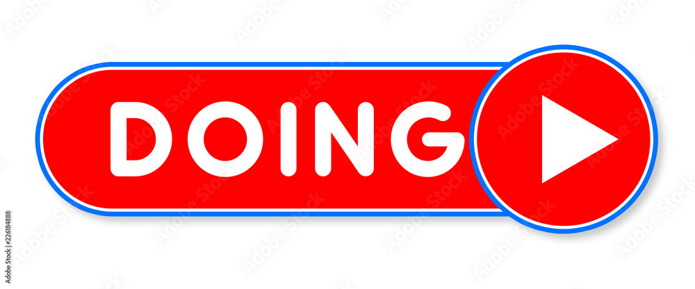 Doing - white text written on a red banner on white background