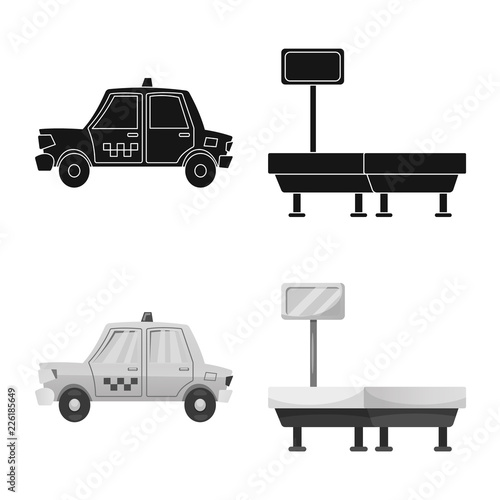 Vector design of airport and airplane symbol. Set of airport and plane vector icon for stock.