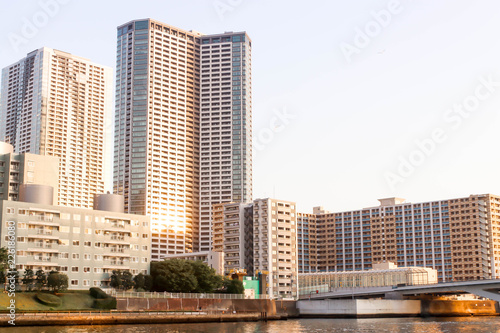 Landscapes at sumida river viewpoint to see boats in tokyo