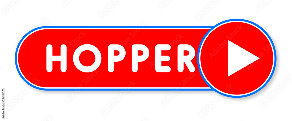 Hopper - white text written on a red banner on white background Hopper - white text written on a red banner on white background