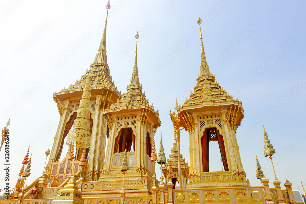 Fototapeta premium Bangkok, Thailand - November 04, 2017; Some of beautiful the supplementary structures around the Royal Crematorium in thailand at November 04, 2017