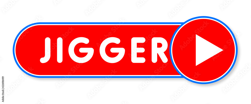 Jigger - white text written on a red banner on white background Jigger - white text written on a red banner on white background