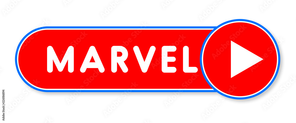 Marvel - white text written on a red banner on white background Marvel - white text written on a red banner on white background