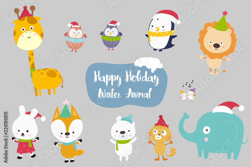 Happiness Animal cartoon set vector illustration