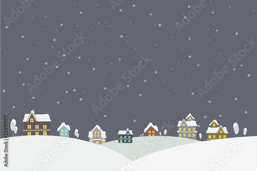 The town in the snow falling place vector illustration