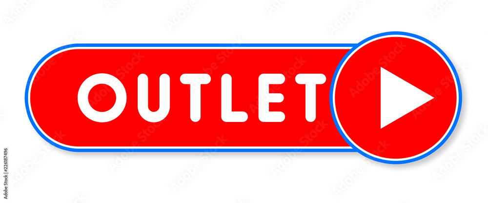 Outlet - white text written on a red banner on white background Outlet - white text written on a red banner on white background