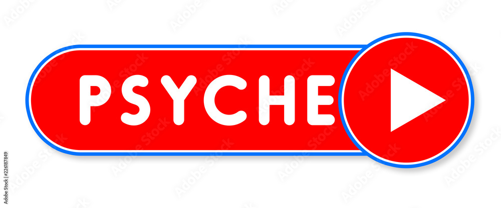 Psyche - white text written on a red banner on white background Psyche - white text written on a red banner on white background