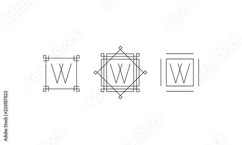 Initial W line art frame logo icon vector