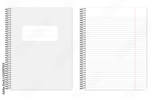 Metal spiral binding lined letter format notebook, realistic mockup