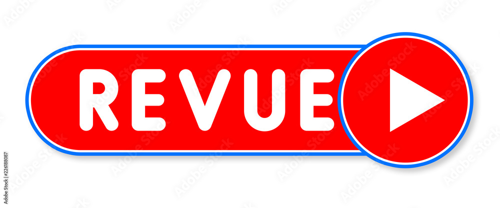 Revue - white text written on a red banner on white background Revue - white text written on a red banner on white background