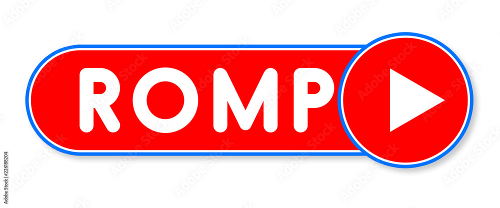 Romp - white text written on a red banner on white background Romp - white text written on a red banner on white background