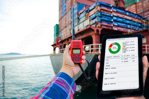 report of the operation time sheet statement online by swift device radio and mobile device to ensure the loading and discharging of the shipmet ramdom in proper sequence list photo