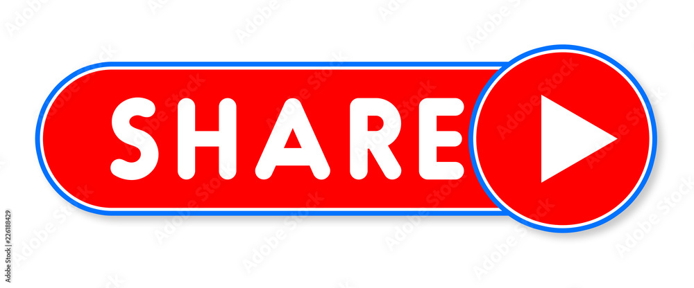 Share - white text written on a red banner on white background