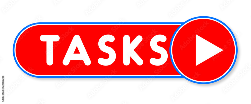Tasks - white text written on a red banner on white background Tasks - white text written on a red banner on white background