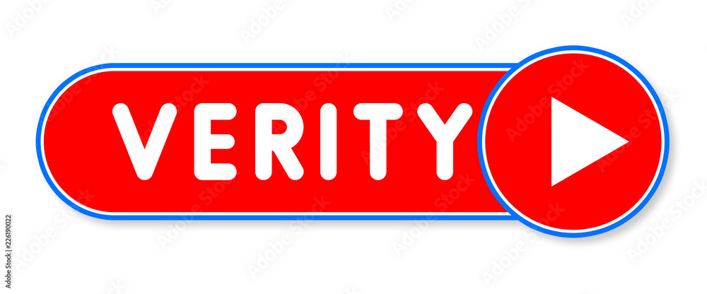 Verity - white text written on a red banner on white background Verity - white text written on a red banner on white background