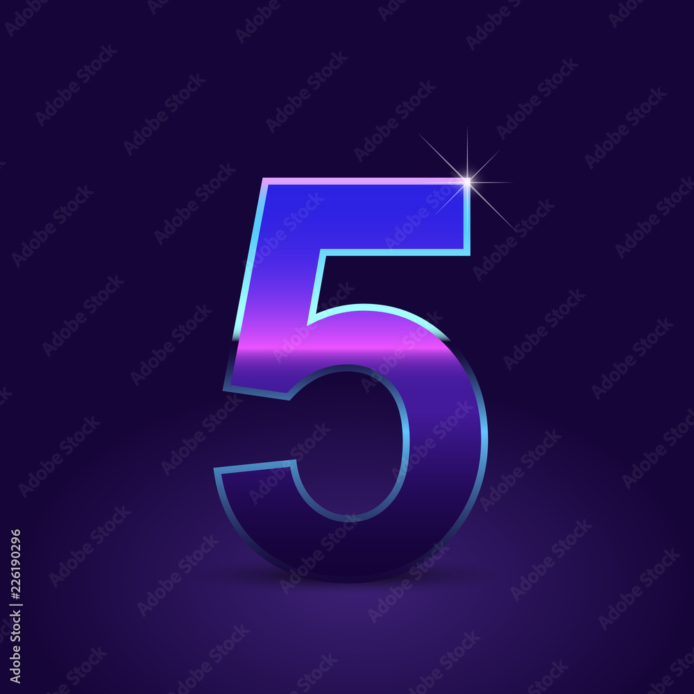 80's retro number 5 vector font isolated on dark violet background 80's retro number 5 vector font isolated on dark violet background